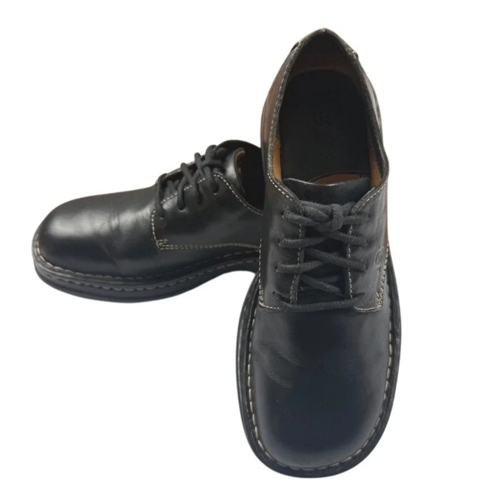 Born Black Leather Lace Up Oxfords Contrast Stitch W3788 J4 Mens 8 Womens 9.5